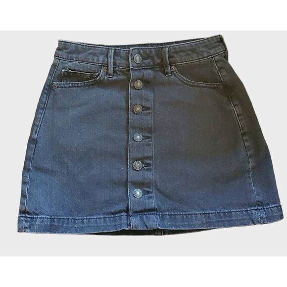 American Eagle Black Wash Button Front Super Hi-Rise Jean Skirt SZ 00 - Picture 1 of 2